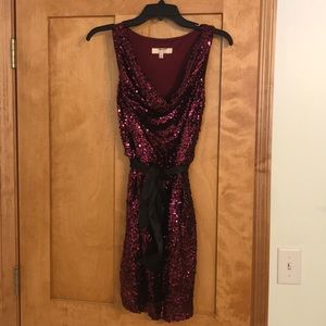 Sequin raspberry cowl neck dress